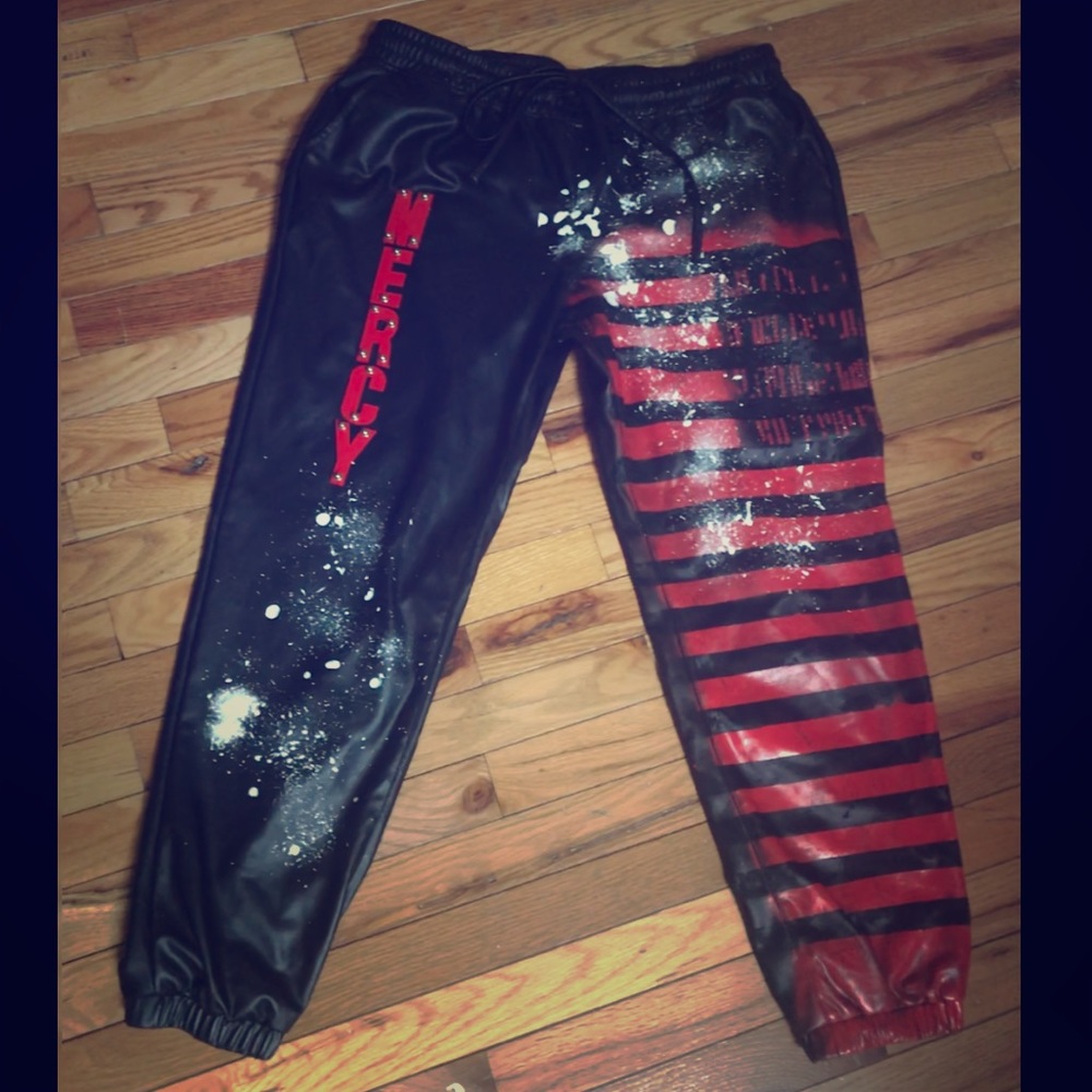 Custom black faux leather joggers size medium